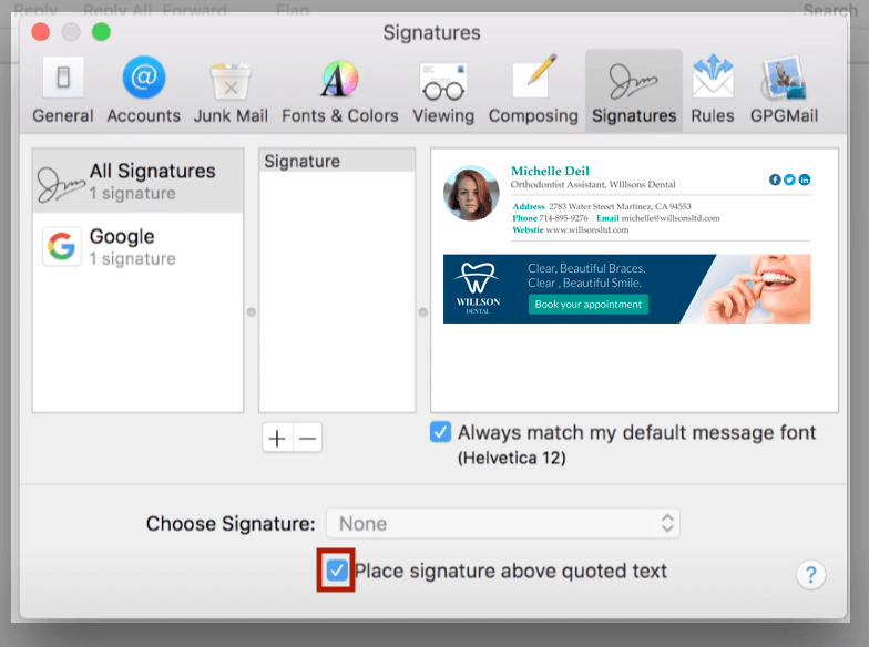setup a signature in mail for mac